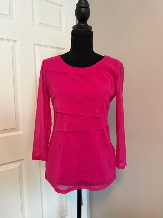 Alfani Hot Pink Layered Sheer Sleeve Top - Picture 2 of 5